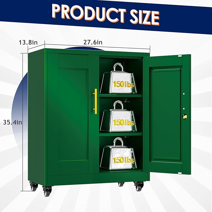 35" H Metal Garage Storage Cabinet, Rolling Tool Cabinet - Image 2