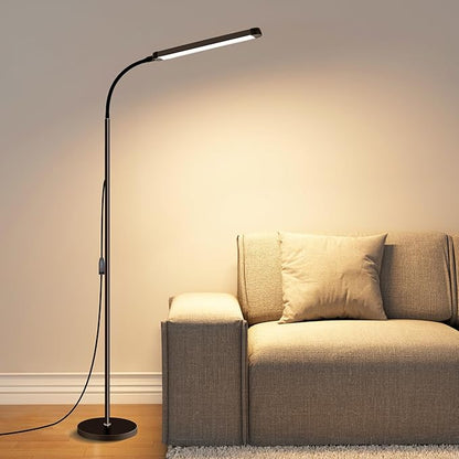 Modern LED Floor Lamp for Reading in Black, Bright 12W Dimmable Standing Light by dujunlinghang