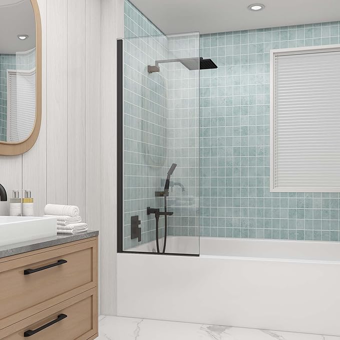 Sunrosa 24"×60" Bathtub Glass Panel, 8mm Thick Shower Screen, Matte Black by ElevateYourEverydayShower