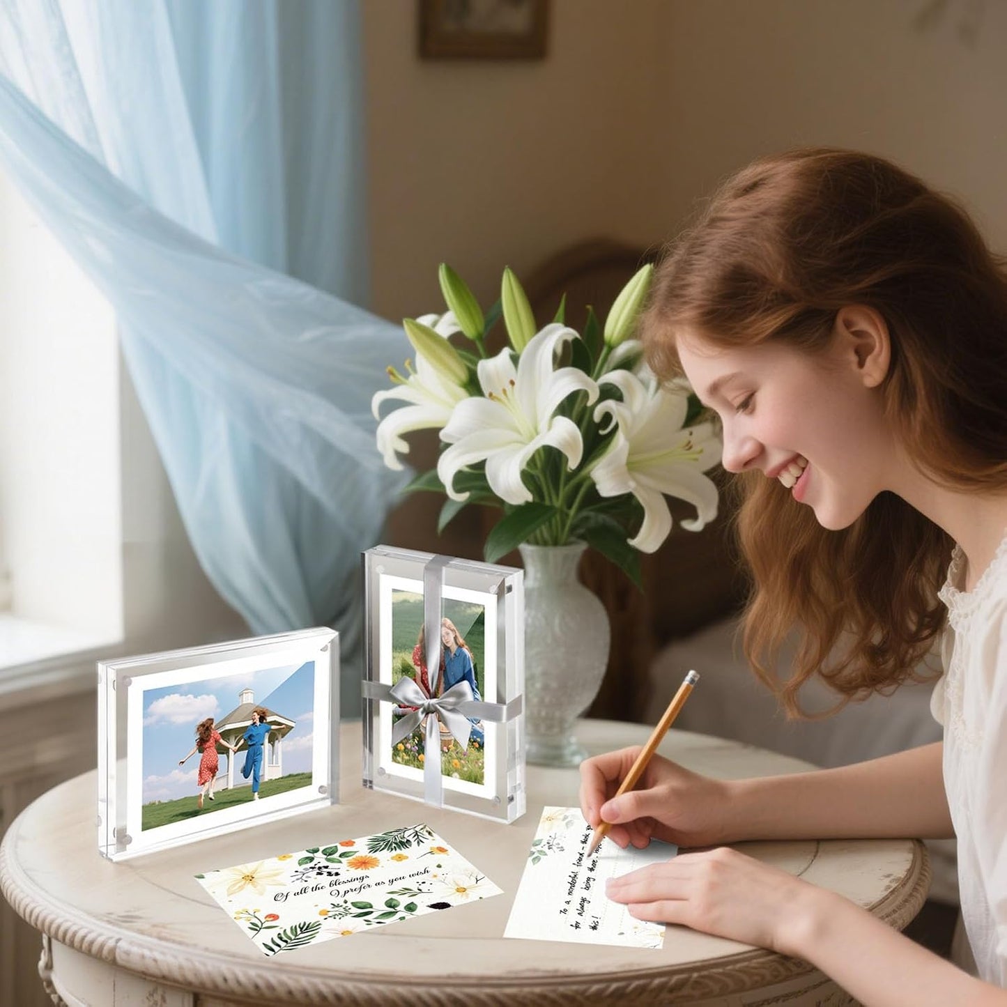 5x7 Acrylic Frames 2 Pack, Double Sided Magnetic Frames | Frameless Clear Photo Frames, Desktop Pictures Display