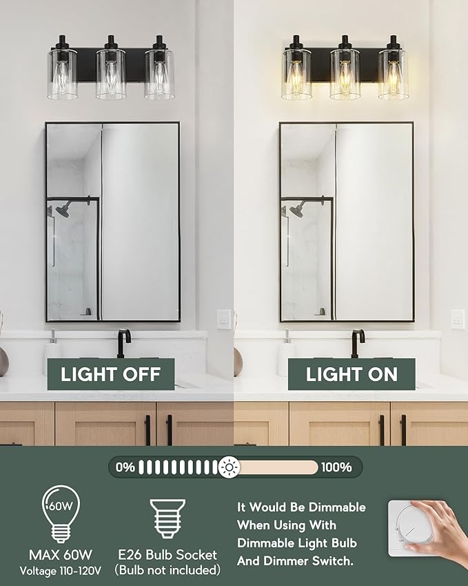 METWET 3-Light Bathroom Light Fixtures, Modern Vanity Lighting Fixtures Over - Image 5