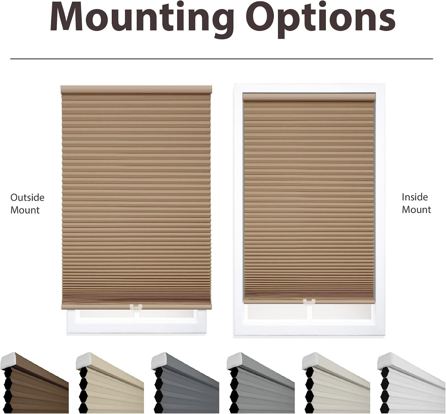 DEZ FURNISHINGS Cordless 1.5" Blackout Cellular Shade, Energy Saver, 25" W x 72" H, Latte