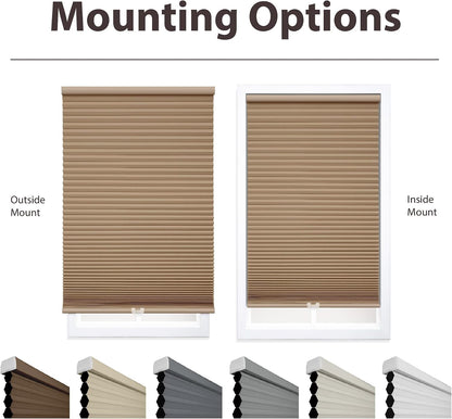 DEZ FURNISHINGS Cordless 1.5" Blackout Cellular Shade, Energy Saver, 25" W x 72" H, Latte