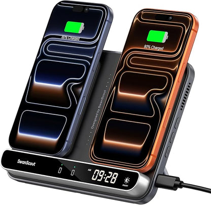 Dual Wireless Charger Stand, SwanScout 504, Foldable Wireless Charging Station by SwanScout