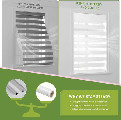 Cordless Zebra Blinds for Windows, Pure White, 58" W x 72" H | Dual Layer Light Control for Day and Night,Light Filtering & Blackout Window Blinds,Easy to Install Zebra Blind for Home
