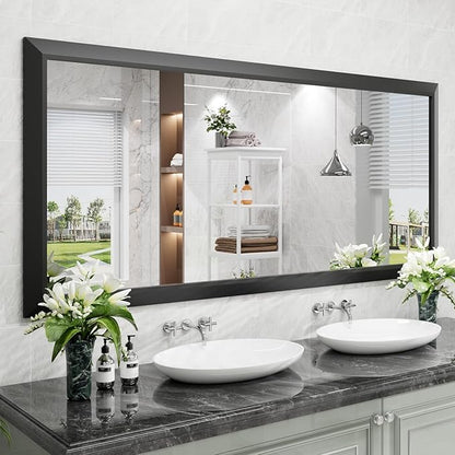 Amorho Bathroom Mirror Black, 72X32 Inch Thick Metal Framed Wall Mirrors by Amorho