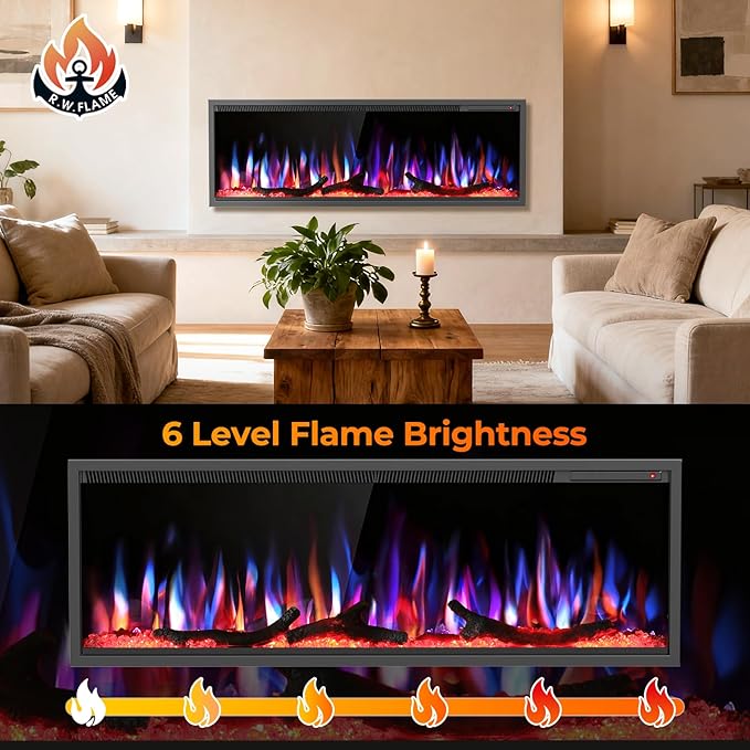 R.W.FLAME 50" Recessed and Wall Mounted Smart Electric Fireplace, Alexa/WiFi - Image 5