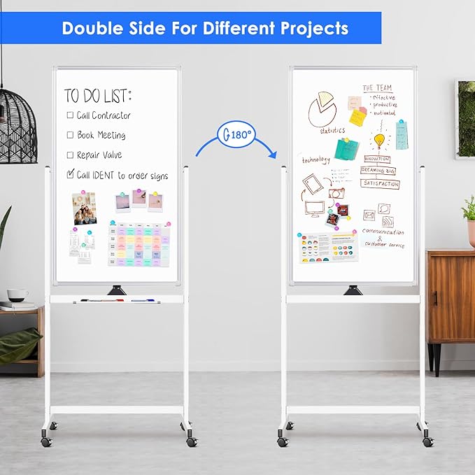 Magnetic Mobile White Board, 48 x 24 Double Sided Dry Erase Board Rolling - Image 5