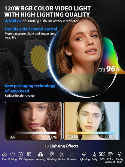 Video Light, COLBOR CL120R RGB 120W Continuous Lighting M/G Balance 2700~6500K - Image 2