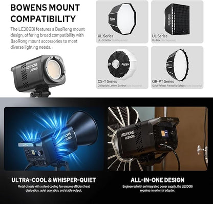 Godox Litemons LE300Bi 300W Bicolor LED Video Light, 58900Lux@1M CRI98+ Studio - Image 6