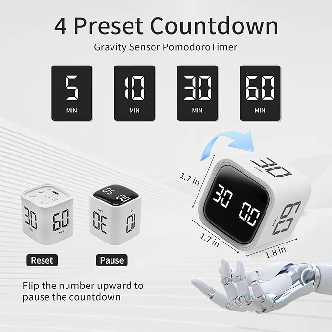 Productivity Timer Flip Gravity Sensor Cube Timer Countdown & Countup, Mute & - Image 2