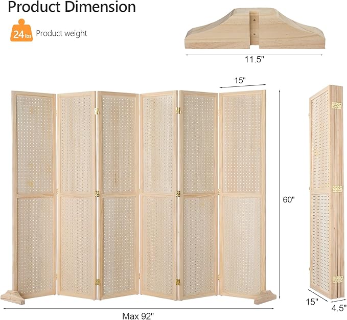 Bonnlo 4/6 Panel Pegboard Freestanding, 5 FT Portable Display Board Organizer - Image 2