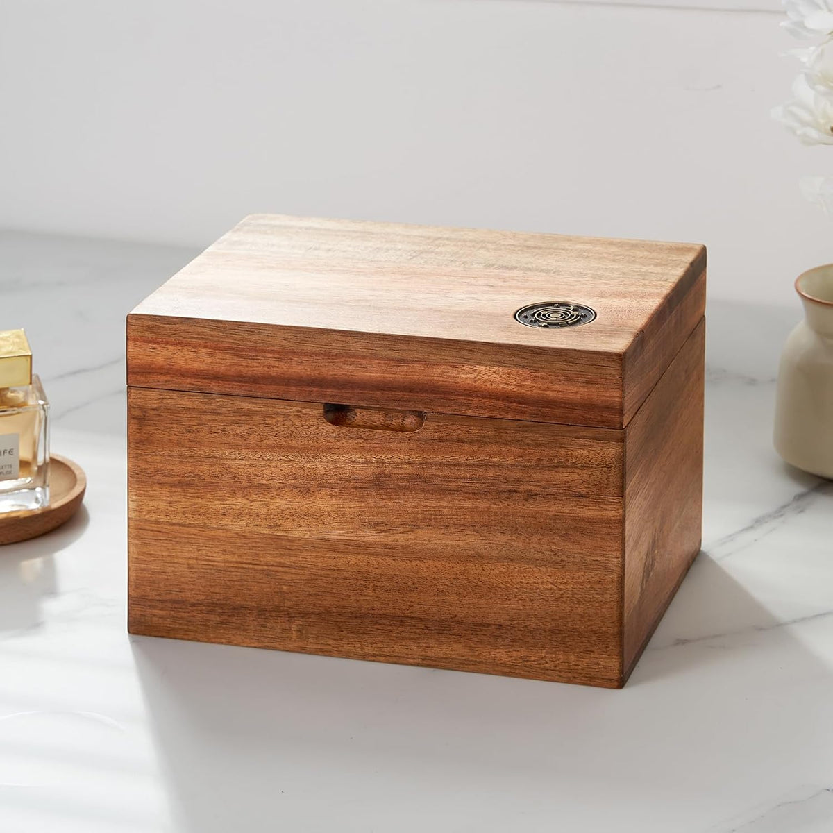 Acacia Wood Tampon Holder for Bathroom, Feminine Product Organizer with Hinge...