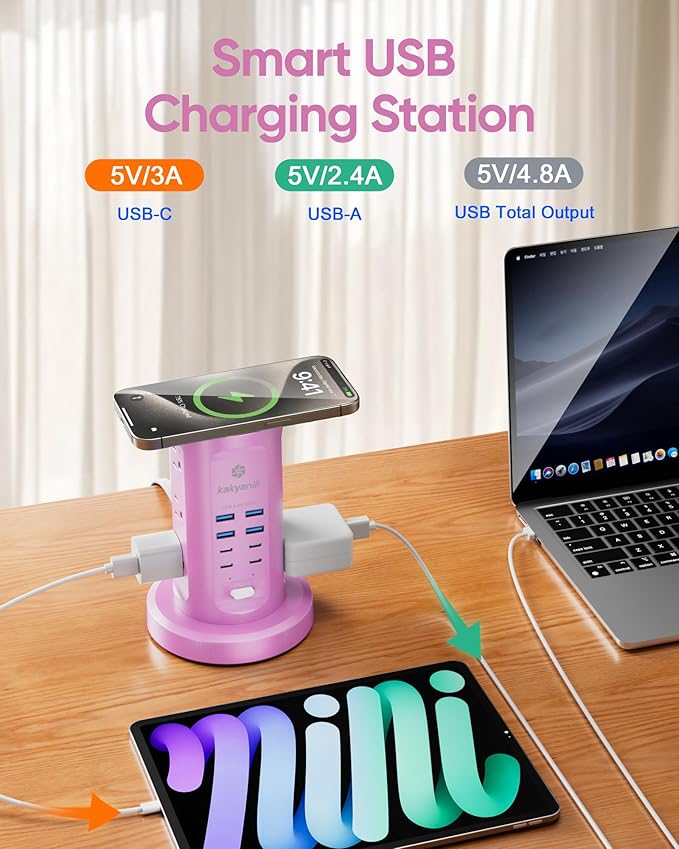 Power Strip Tower, kakyanill Surge Protector Tower 9 AC Outlets 8 USB, 6 Ft - Image 6
