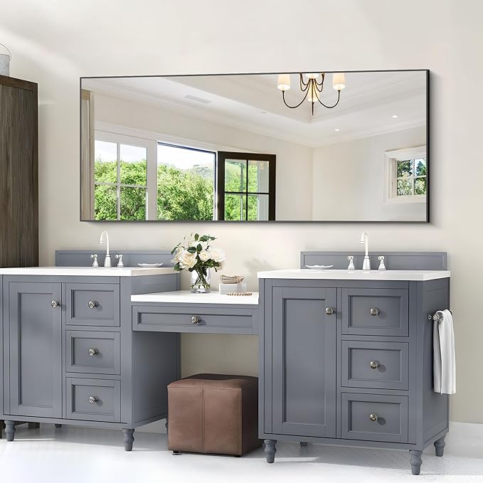 Black Bathroom Mirror for Wall, 60x30 Inch Rectangle Mirrors - Image 7