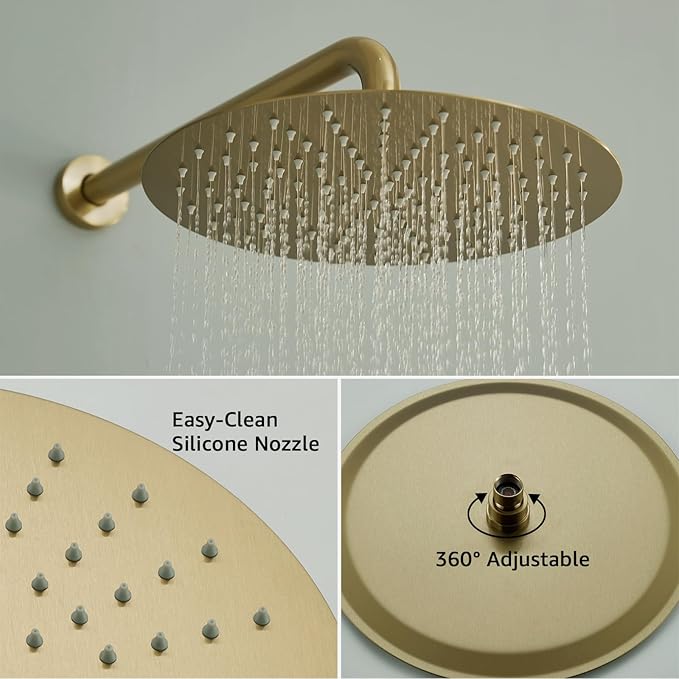 Iriber Brushed Gold Shower System Wall Mounted Shower Faucet Mixer Set - Image 4
