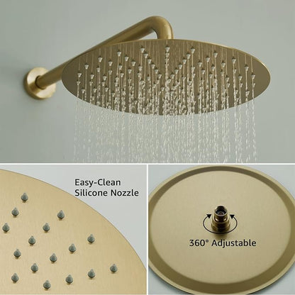 Iriber Brushed Gold Shower System Wall Mounted Shower Faucet Mixer Set - Image 4