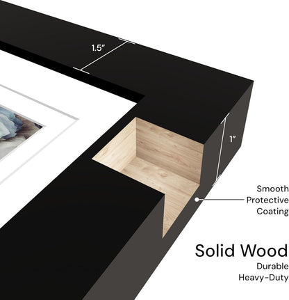 Frame Amo 20x24 Black Poster Frame, 18x22 and 16x20 Mats, High End | Tempered Glass, Solid Wood, 1.5 inch Wide, 1 inch Thick, 2 Thick 4-Ply White Mats, Heavy Duty, Acid Free, Hanging Hardware