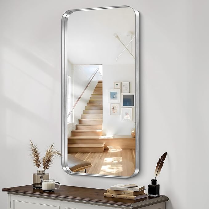 CIRCUMI Silver Bathroom Mirror, Rounded Corner, Tempered Glass, Large Mirror - Image 4