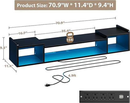 70.9"W Floating TV Stand with LED Lights & Power Outlets - Image 9