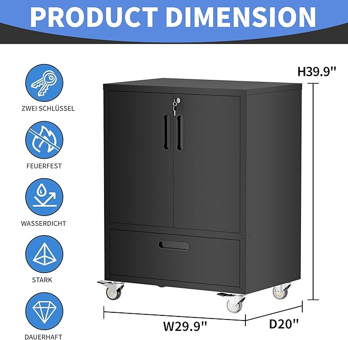 Metal Storage Cabinet with Wheels, Mobile Garage Storage Cabinet with 2 - Image 3