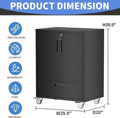 Metal Storage Cabinet with Wheels, Mobile Garage Storage Cabinet with 2 - Image 3