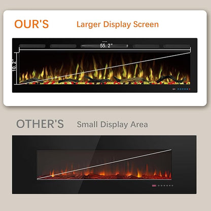 60" WiFi Electric Fireplace Inserts, Recessed and Wall Mounted Fireplace Heater - Image 5