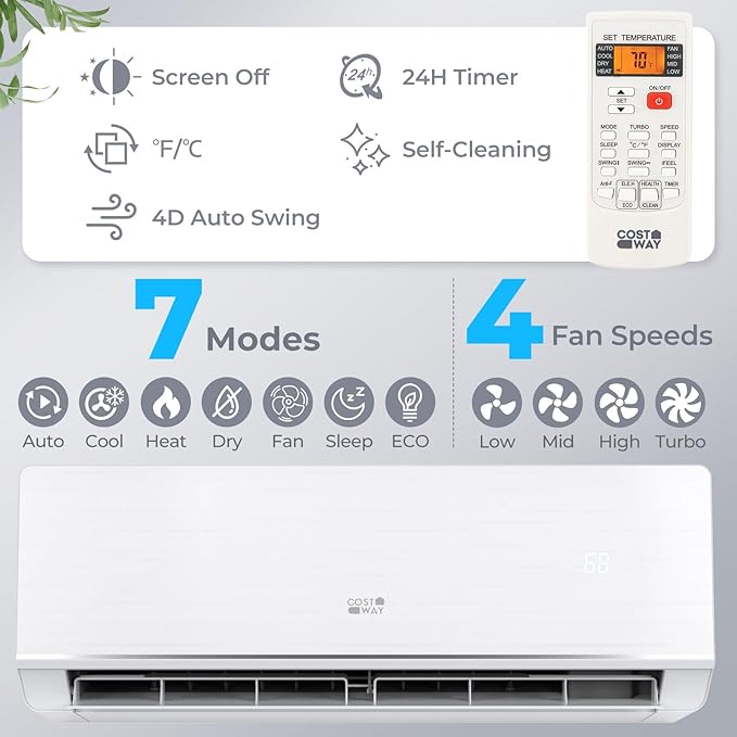 COSTWAY 12000 BTU Mini Split Air Conditioner & Heater, 115V WiFi Enabled 24 - Image 4