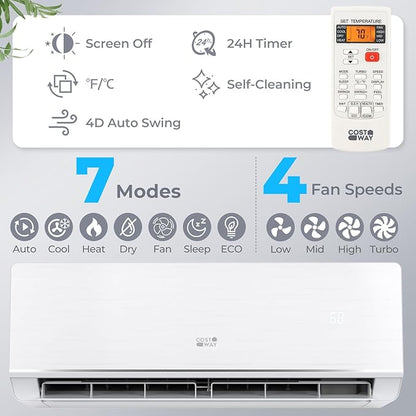 COSTWAY 12000 BTU Mini Split Air Conditioner & Heater, 115V WiFi Enabled 24 - Image 4