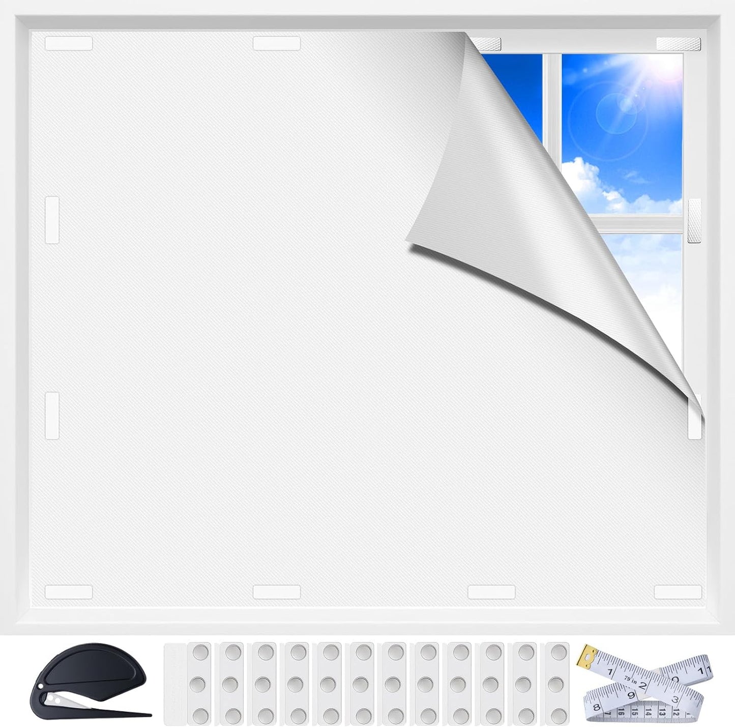 Fillis Magnetic Blackout Window Cover for Bedroom, Portable Temporary No Drill Blackout Curtains, Removable Window Blinds for Nursery, RV, Media Room, 420D Oxford Fabric, 39x57 Inch, White