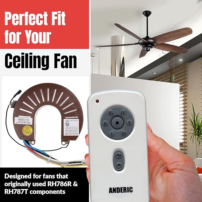 Anderic RH786R/RR787T-KIT 6-Speed DC Ceiling Fan Remote Control Kit Replacement - Image 4