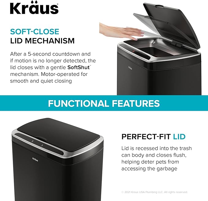 Kraus GarbagePro Rectangular 13 Gallon Hands-Free Motion Sensor Trash Can - Image 13