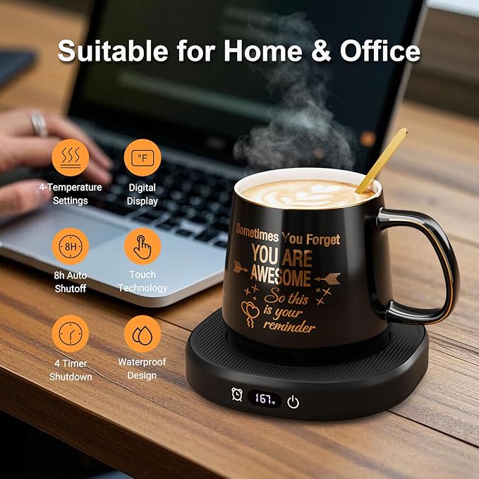 Coffee Mug Warmer & You are Awesome Mug Set, Electric Cup Warmer - Image 2