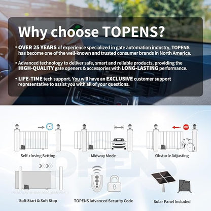 TOPENS DK1000S Solar Sliding Gate Opener Rack Drive Automatic Gate Motor - Image 3