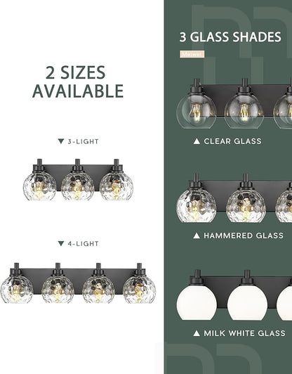 METWET Bathroom Light Fixtures Over Mirror, 3-Light Matte Black Vanity Light - Image 8
