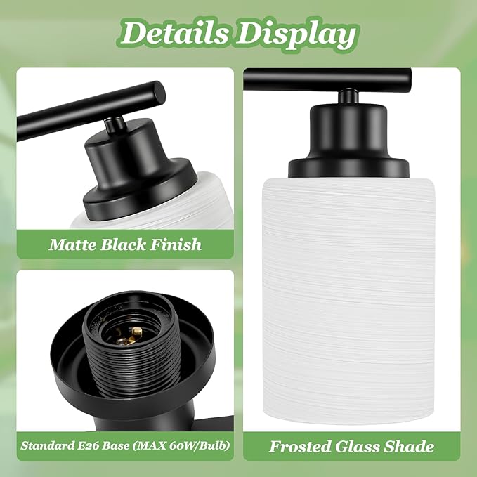 Guliaofo 3-Light Bathroom Light Fixtures, E26 Base Modern Kitchen Light - Image 4
