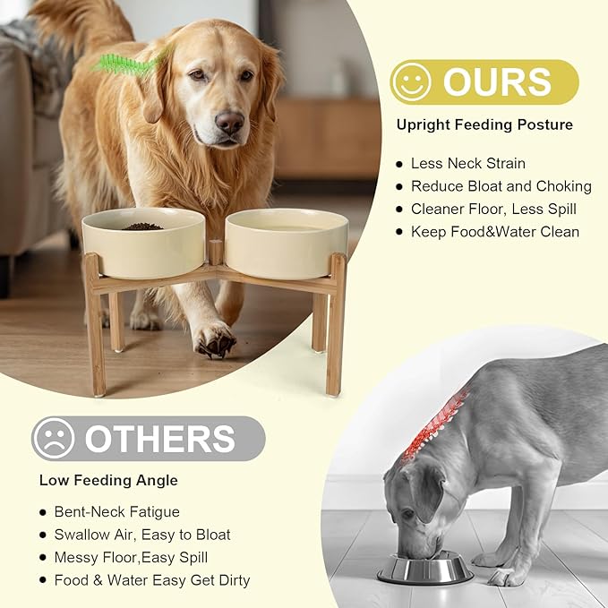 SPUNKYJUNKY Elevated Dog Bowls Ceramic, 8.3'' Dogs Food Water Bowls Raised - 60 - Image 3