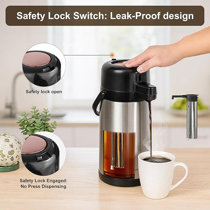 Airpot Coffee Dispenser with Pump, 102 OZ/ 3L Large Coffee Dispenser with Tea - Image 6
