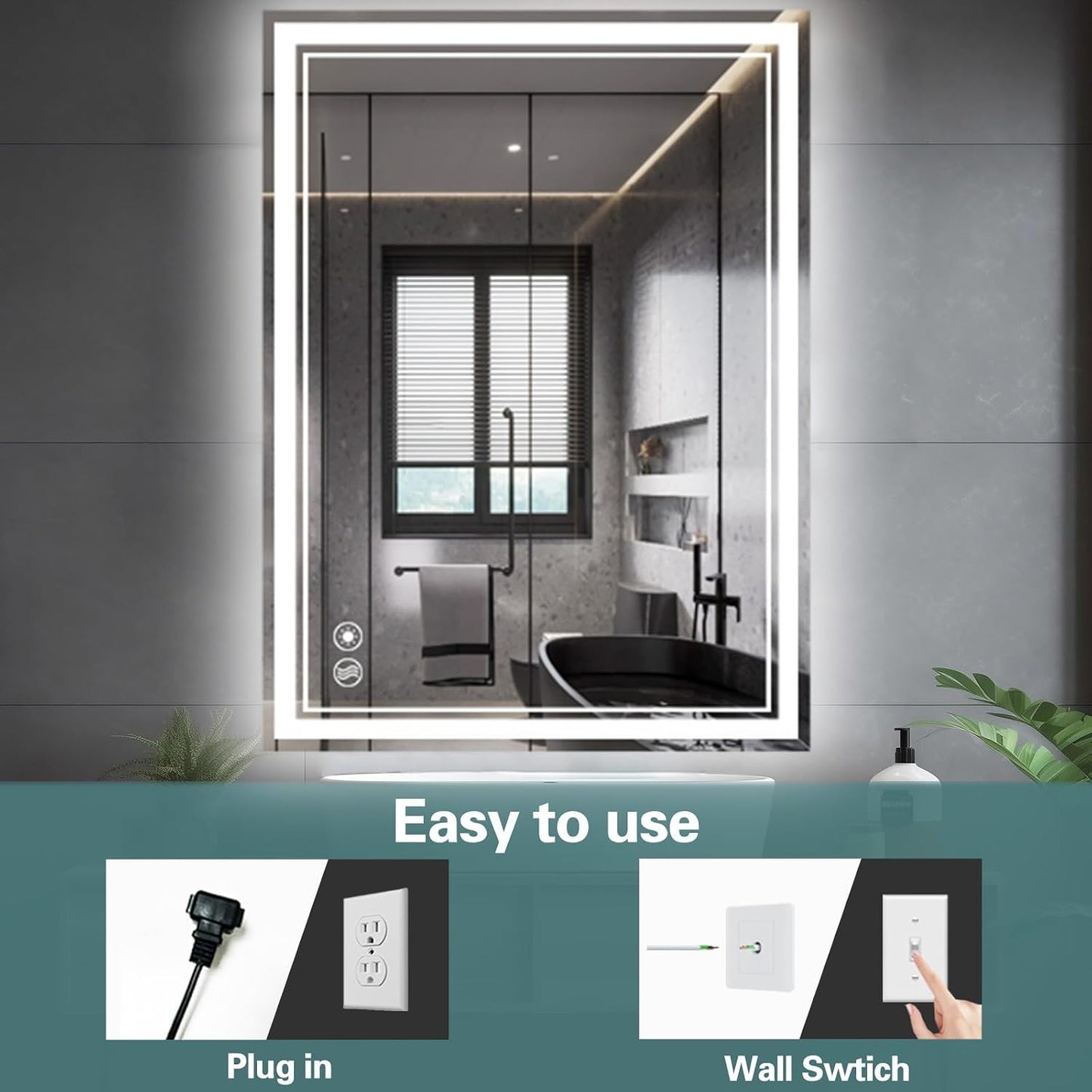 28 x 36'' LED Mirror for Bathroom Anti-Fog Bathroom Mirror Dimmable 3 Colors Touch Sensor Bathroom Mirror with Lights Smart Vanity Mirror Switch/Plug in Wall Mounted Horizontal/Vertical