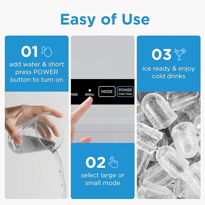 Midea MERI26B1AGY Countertop Bullet-Ice Maker, 8 Ice Bullets Ready in 6 Minutes - Image 6