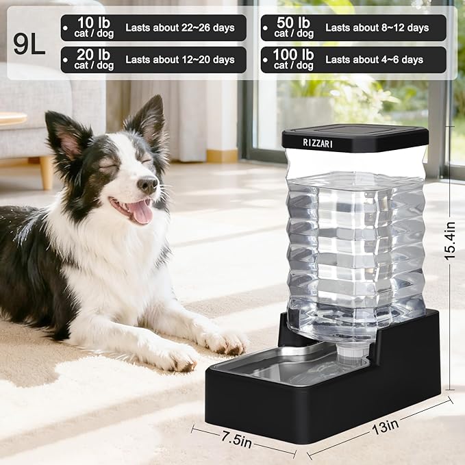 RIZZARI Stainless Steel Dog Water Dispenser : 10L Lagre Capacity Gravity Waterer - Image 2