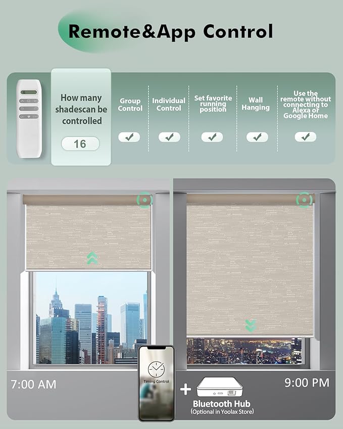 Yoolax Motorized Blinds with Remote, Automatic Roller Shades Cordless Electric - Image 4