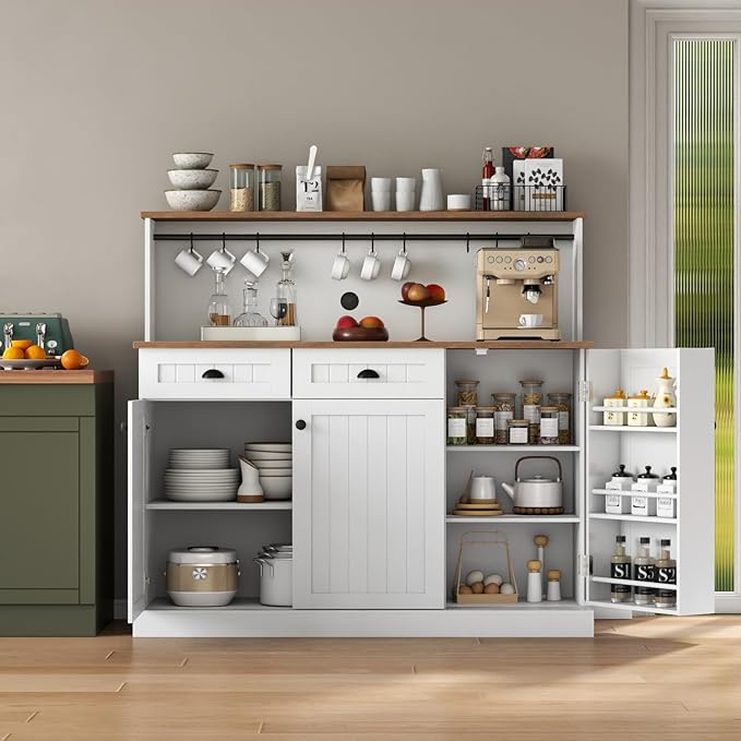 Sideboard Buffet Cabinet with 2 Drawers, Farmhouse Kitchen Pantry with - Image 3