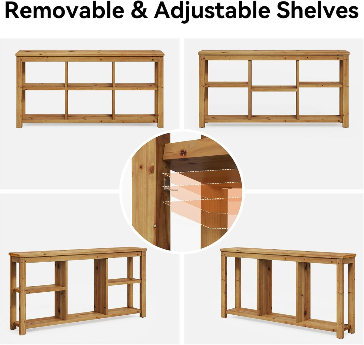 Solid Wood Horizontal Bookcase with Adjustable Shelves, 6 Cubes Storage Organ...