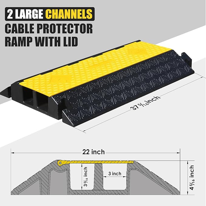 OranLite Large 2-Channel Rubber Floor Cable Protector Ramp, Heavy-Duty Floor - Image 3