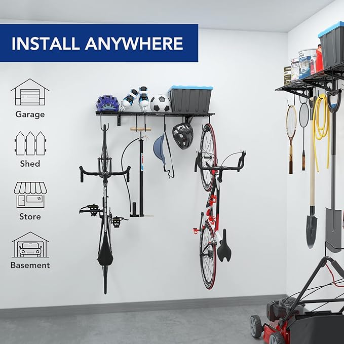 FLEXIMOUNTS Garage Wall Shelving, 1x4 ft, Includes 6 Bike Hooks, Wall Shelf - Image 2