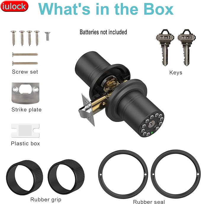 iulock Smart Door Knob with Keypad and Key, Keyless Entry Door Lock with Rubber - Image 6