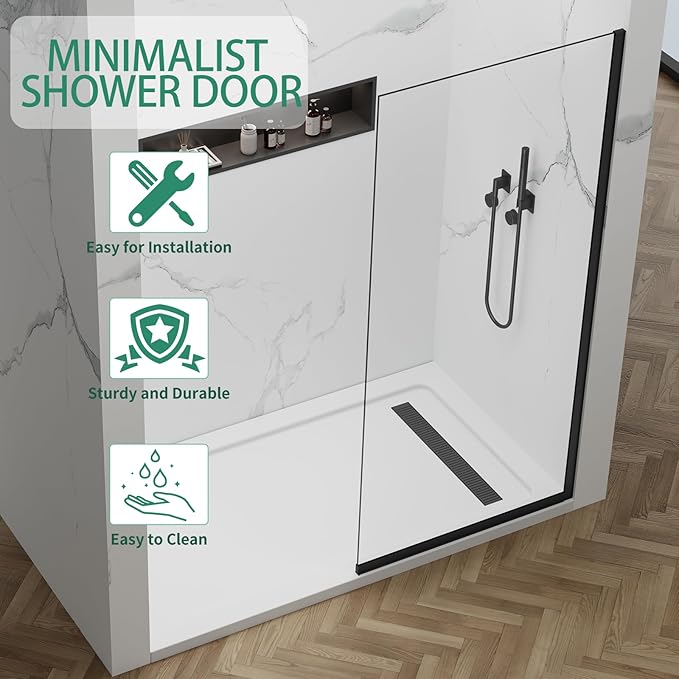 35"x74" Semi-Framed Shower Screen, Single Fixed Shower Glass Panel - Image 5