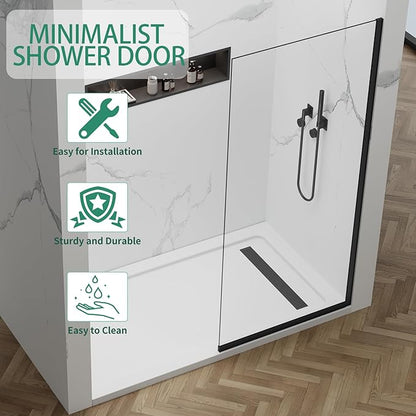 35"x74" Semi-Framed Shower Screen, Single Fixed Shower Glass Panel - Image 5