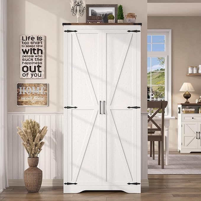 69" Tall Storage Cabinet with Adjustable Shelves, Farmhouse Pantry Organize - Image 7